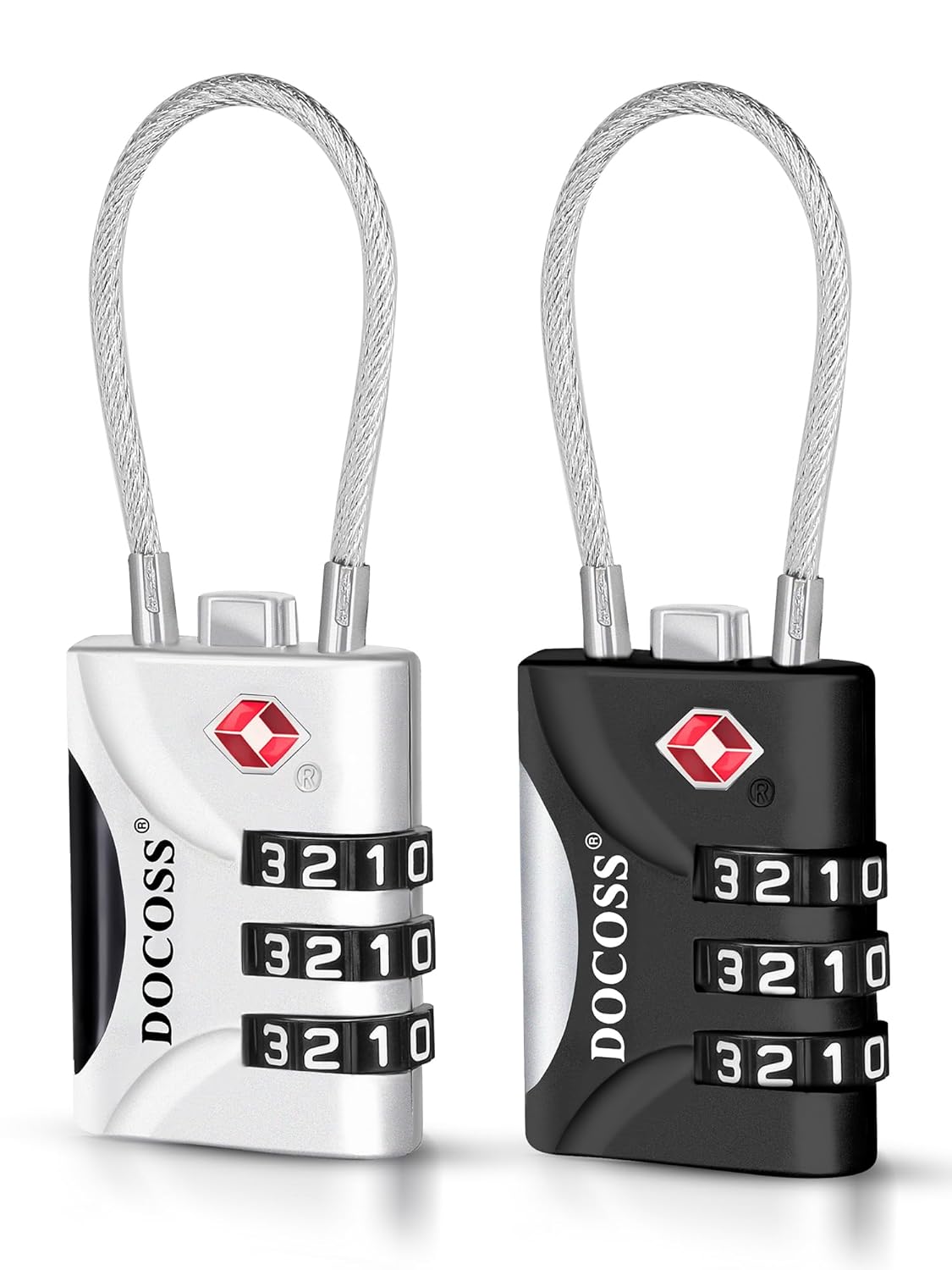 DOCOSS-Set of 2- Metal Cable TSA Locks for Luggage, Number Lock for Bag 4 Digit Small Locks for Luggage TSA Lock Combination Password Locks for Travel
