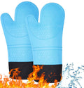 DOCOSS Large Silicone Oven Mitts Cotten Quilted Silicone Heat Proof Kitchen Oven Gloves for Baking 37.3 x 18.3 cms, 2 pc Set, Blue