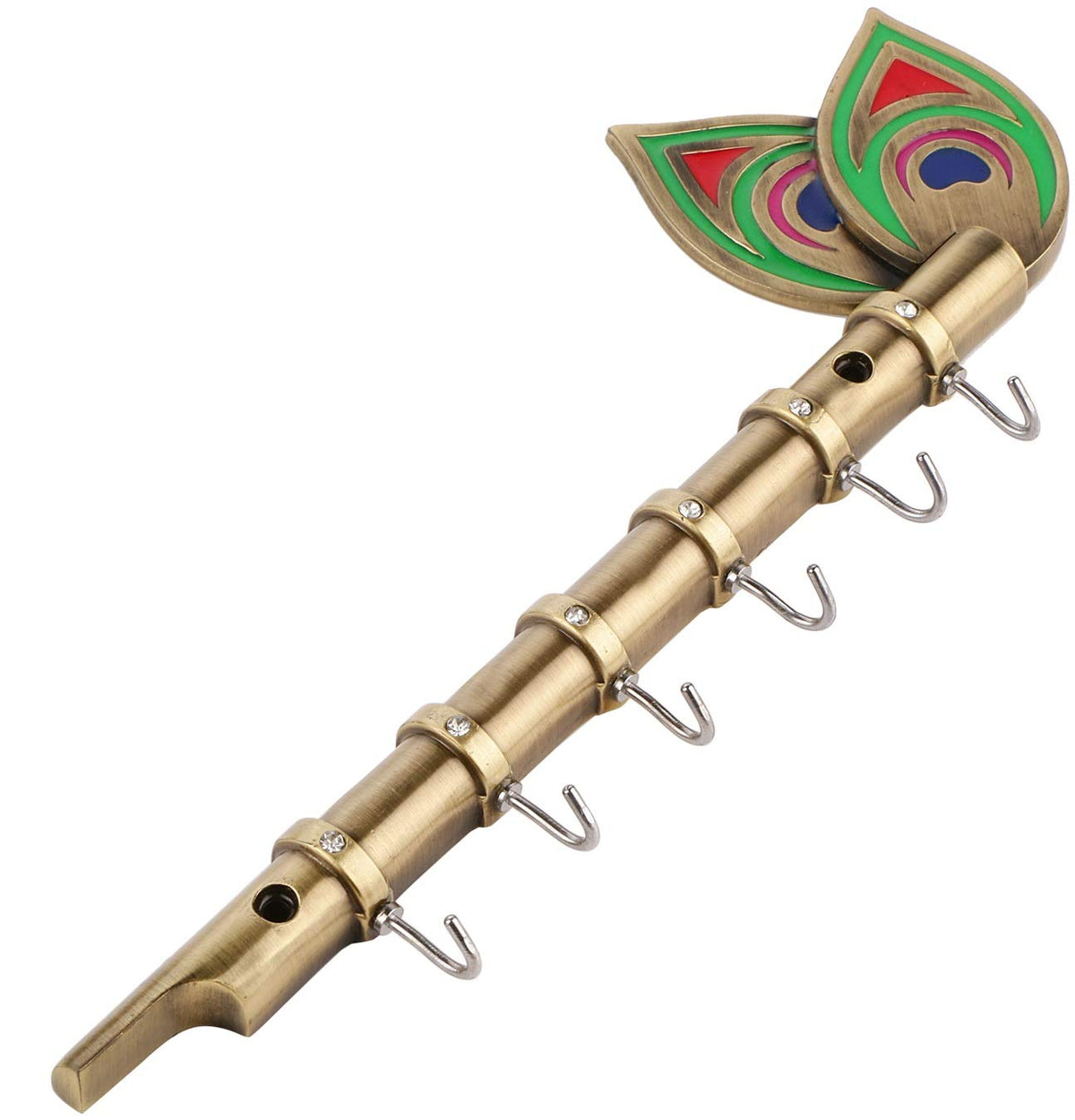 DOCOSS - Brass BIG Antique Flute 6 pin For Keys Hanger Hook,Wall Key Holder, Key Stand, Keys Rack Hook, Key Hanging Hooks