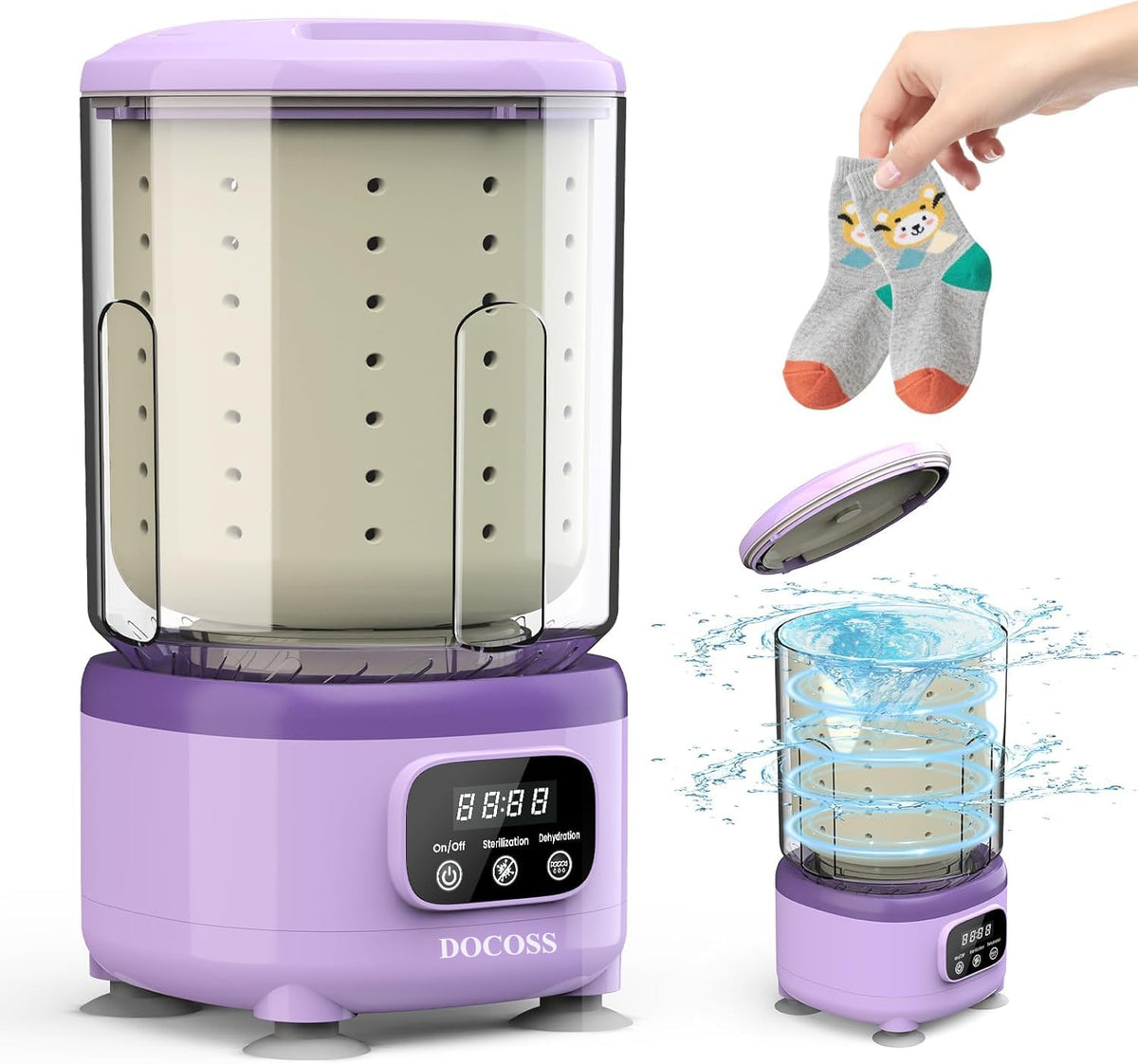 DOCOSS Rechargeable Mini Washing Machine, 2L Small Portable Washing Machine with Spin Dryer, Automatic Washing Machine for Baby Clothes, Underwear, Socks