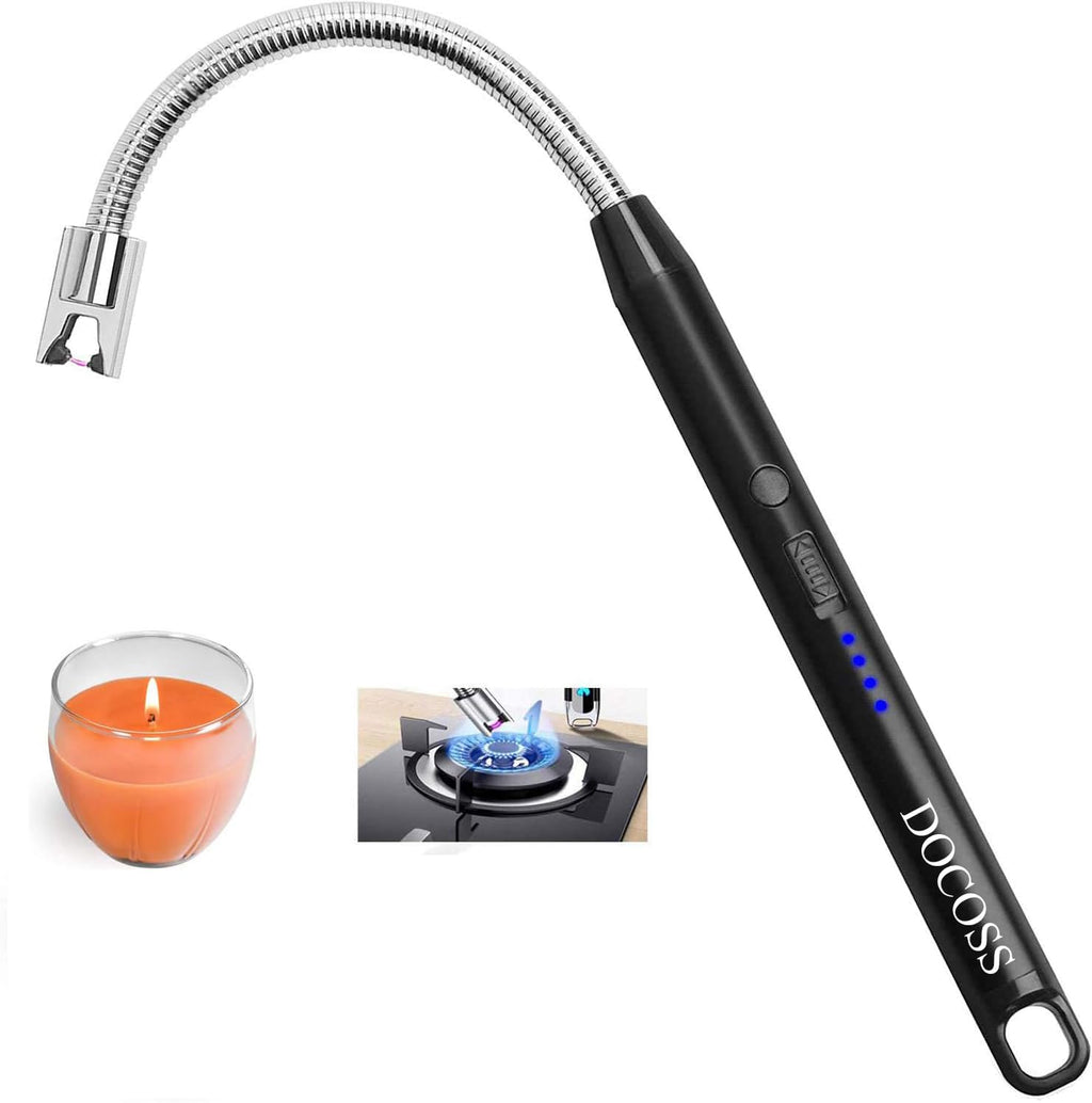 DOCOSS - Rechargeable Electric Gas Lighter Kitchen Lighter Chargeable USB Arc for Candle Flexible Neck for Gas,diyas,agarbatti,Candle (Black)
