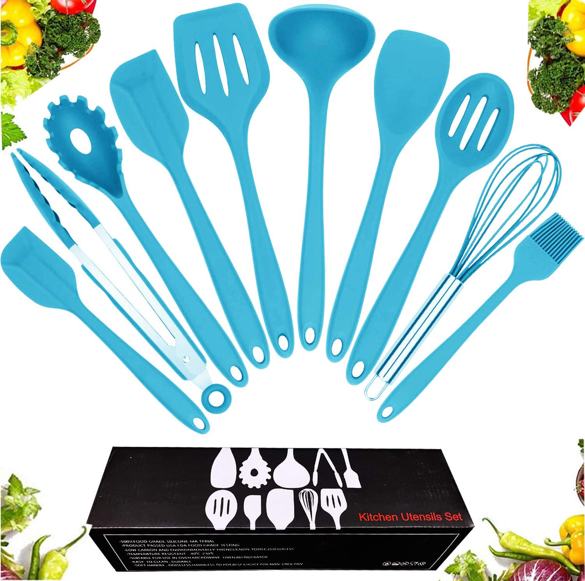 DOCOSS Pack of 10 Non Stick Spatula Set/Cooking Spoon Set/Silicone Spatulas for Cooking/Stainless Steel Core nonstick Spatula Set for Kitchen & Baking