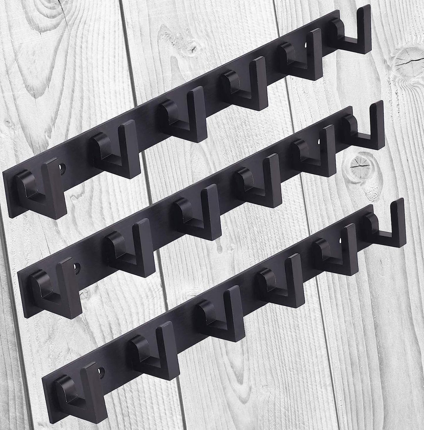 Docoss -Pemium Classic Black Metal 6 Pin Cloth Hanger Wall Door Hooks Rail for Hanging Clothes, Towel Hook Rail Set (PACK OF 1,2.3)