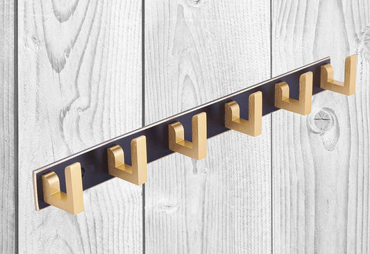DOCOSS-Pack Of 1-Exclusive Extra Long 40 cm Gold Black 6 Pin Metal cloth hangers for wall Door Cloth Hook Bathroom Wall Hooks Rail for Hanging Clothes,Towel Bathroom Accessories