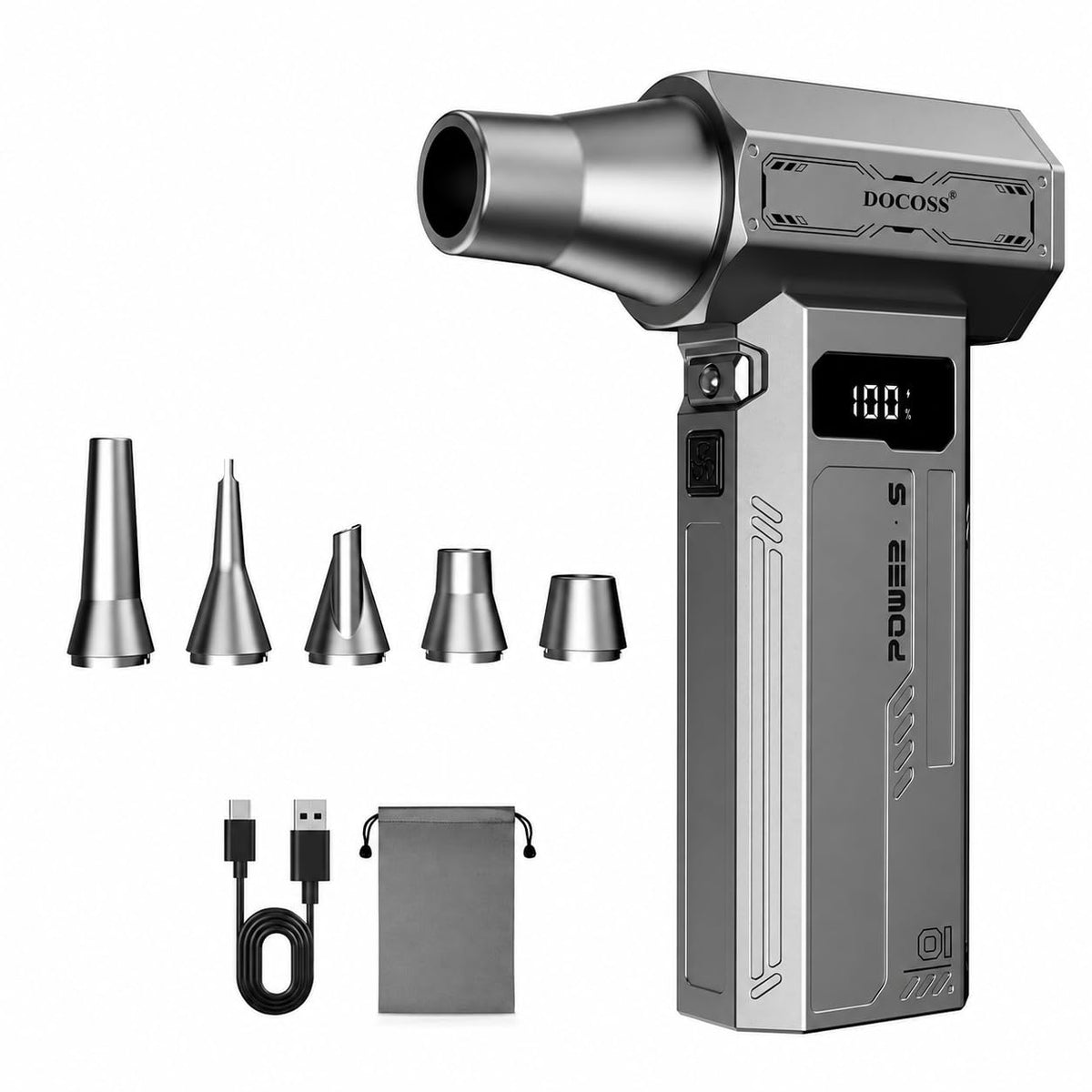 DOCOSS Mini Electric Air Duster & Vacuum Cleaner, Powerful Air Blower for PC with 1,00,000RPM, LED Display, High-Speed Rechargeable Dust Cleaner for Computer, Laptop with 4 Speed Levels