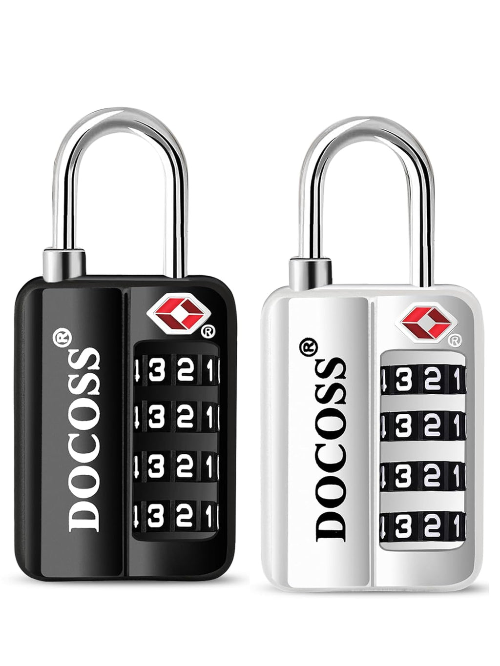 DOCOSS-Set of 2-116 Metal TSA Locks for Luggage, Number Lock for Bag 4 Digit Small Locks for Luggage TSA Lock Combination Password Locks for Travel (Black,Silver)