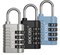 DOCOSS Metal 4 Digit Combination Number Lock for Luggage Bag,Water-Resistant & Hardened Shackle,Pack of 3 (Black,Silver, Blue)