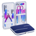 DOCOSS-12 IN 1 Stainless Steel Proffesional Manicure Pedicure Set Nail Cutter ,Scissors Grooming Kit with Peeling Knife, Nail Cleaning Knife, Acne needle, Blackhead Tool With Leather Travel Case