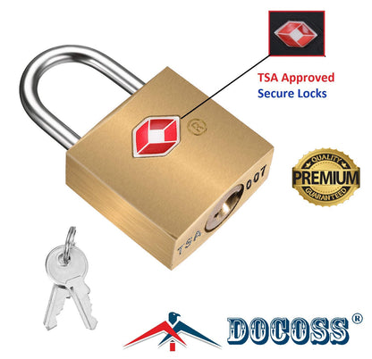 DOCOSS-Pack of 2-Small Brass Lock TSA Approved With Keys ,International Locks For luggage Bag Travelling Locks Padlock(Gold)