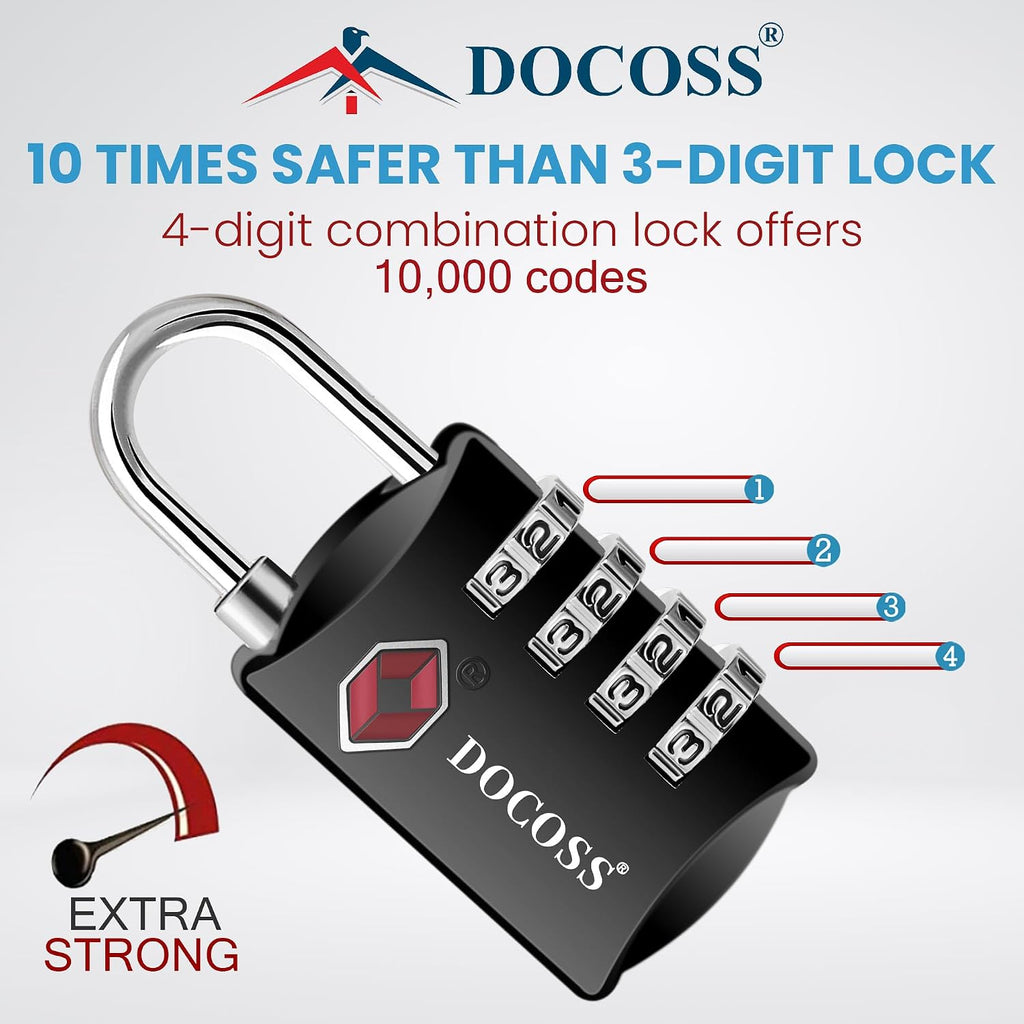 DOCOSS-Set of 2-309-Metal TSA Lock 4 Digit for Luggage Bag Number Password Travel Locks