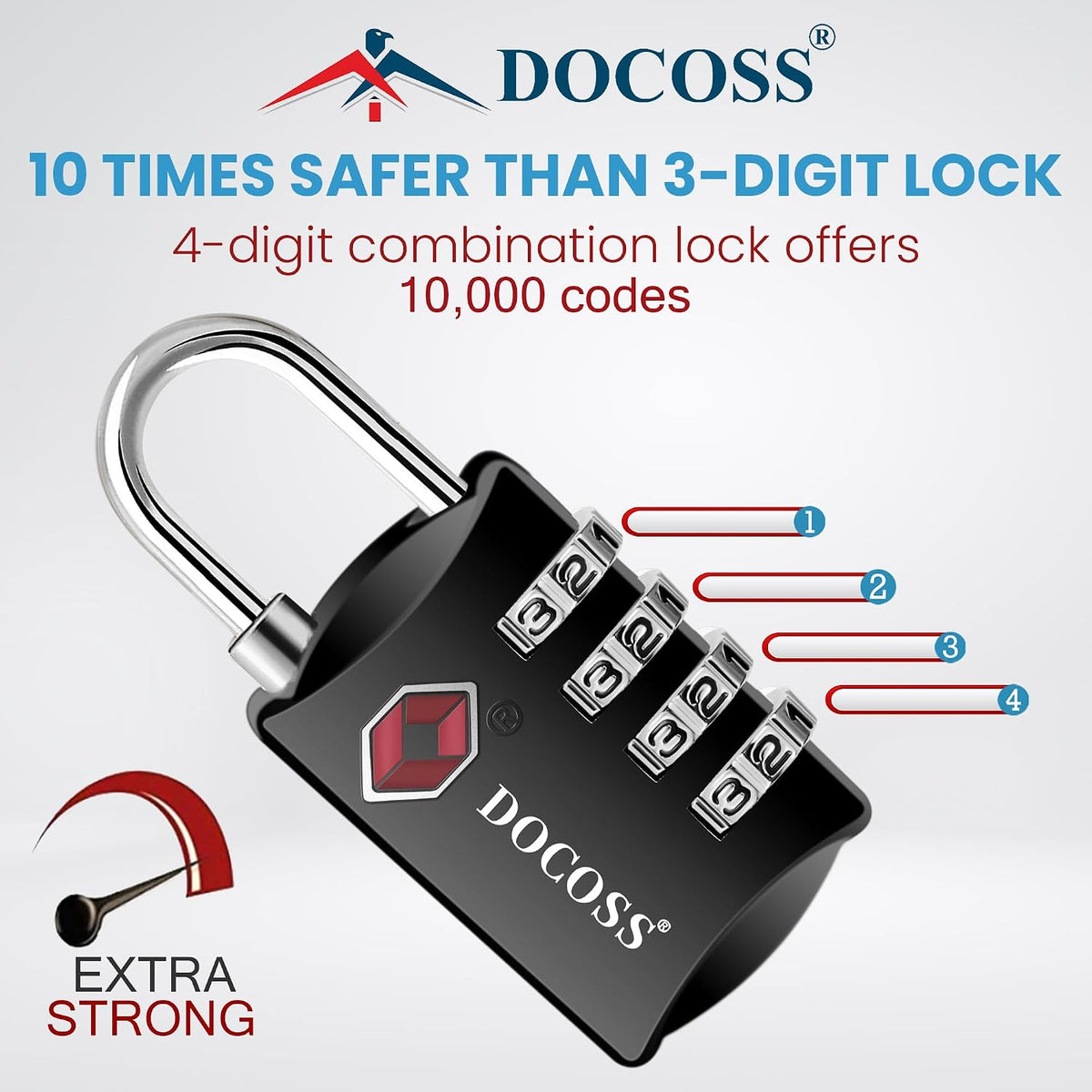 DOCOSS-Set of 2-309-Metal TSA Lock 4 Digit for Luggage Bag International Number Password Travel Locks