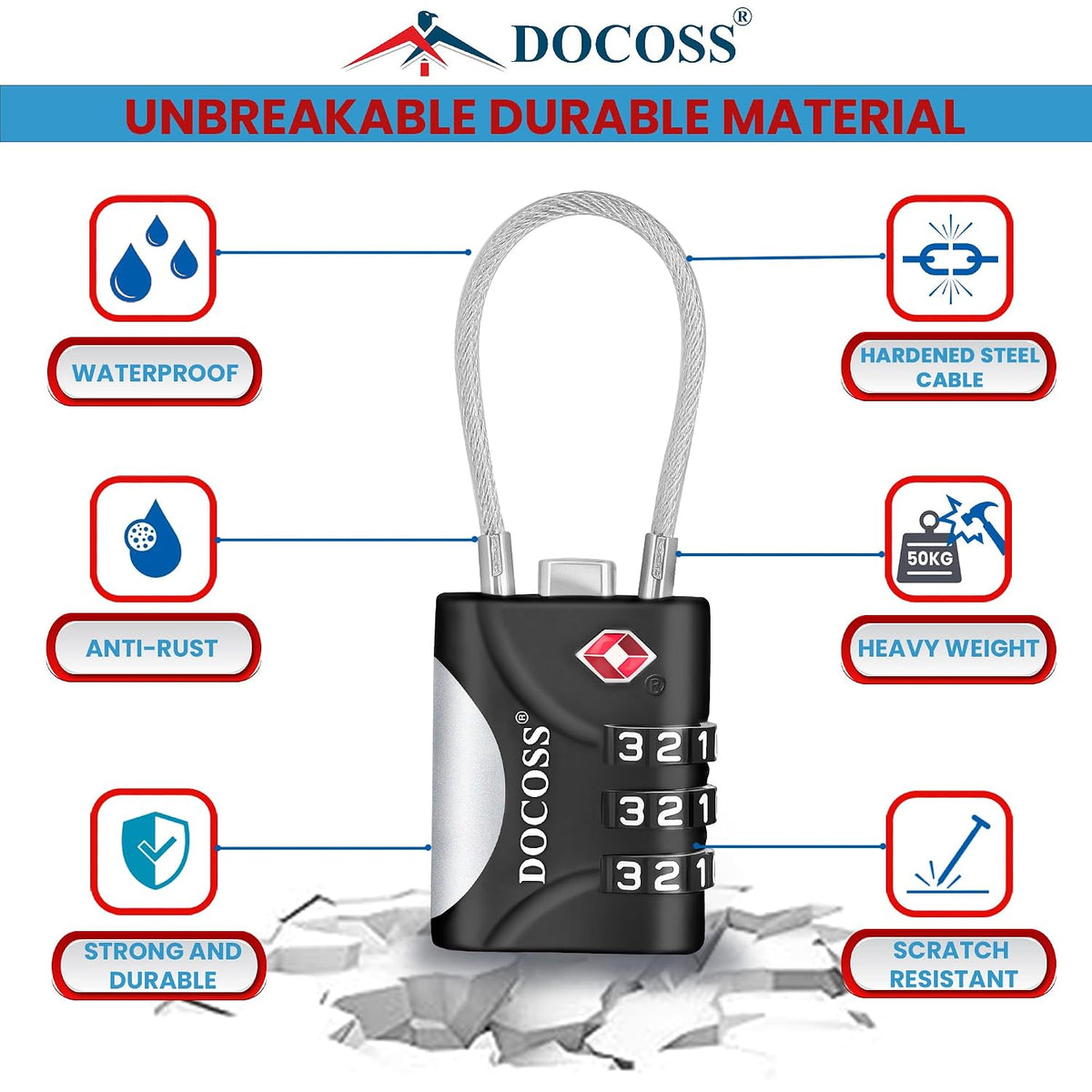DOCOSS-Set of 2- Metal Cable TSA Locks for Luggage, Number Lock for Bag 4 Digit Small Locks for Luggage TSA Lock Combination Password Locks for Travel