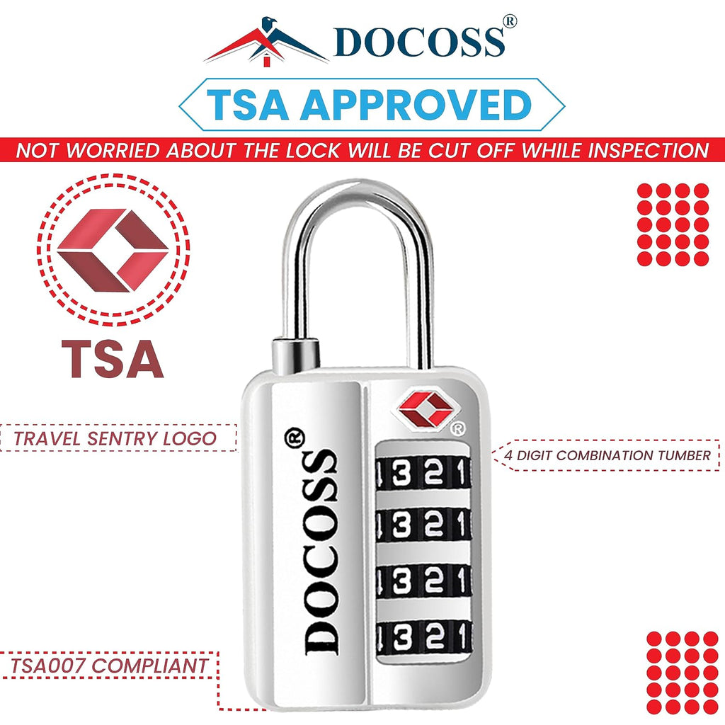 DOCOSS-Set of 2-116 Metal TSA Locks for Luggage, Number Lock for Bag 4 Digit Small Locks for Luggage TSA Lock Combination Password Locks for Travel (Black,Silver)