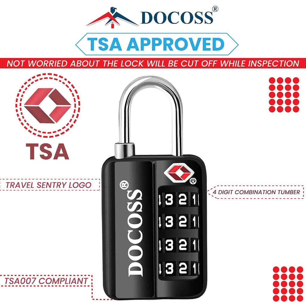 DOCOSS-Set of 2-116 Metal TSA Locks for Luggage, Number Lock for Bag 4 Digit Small Locks for Luggage TSA Lock Combination Password Locks for Travel (Black,Silver)