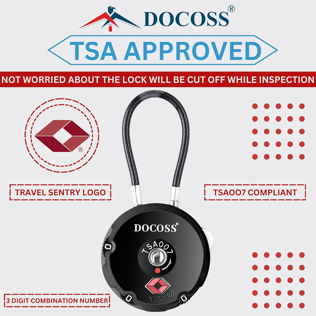 DOCOSS Metal TSA Locks, USA International Number Password Combination Luggage Travel Bag Locks