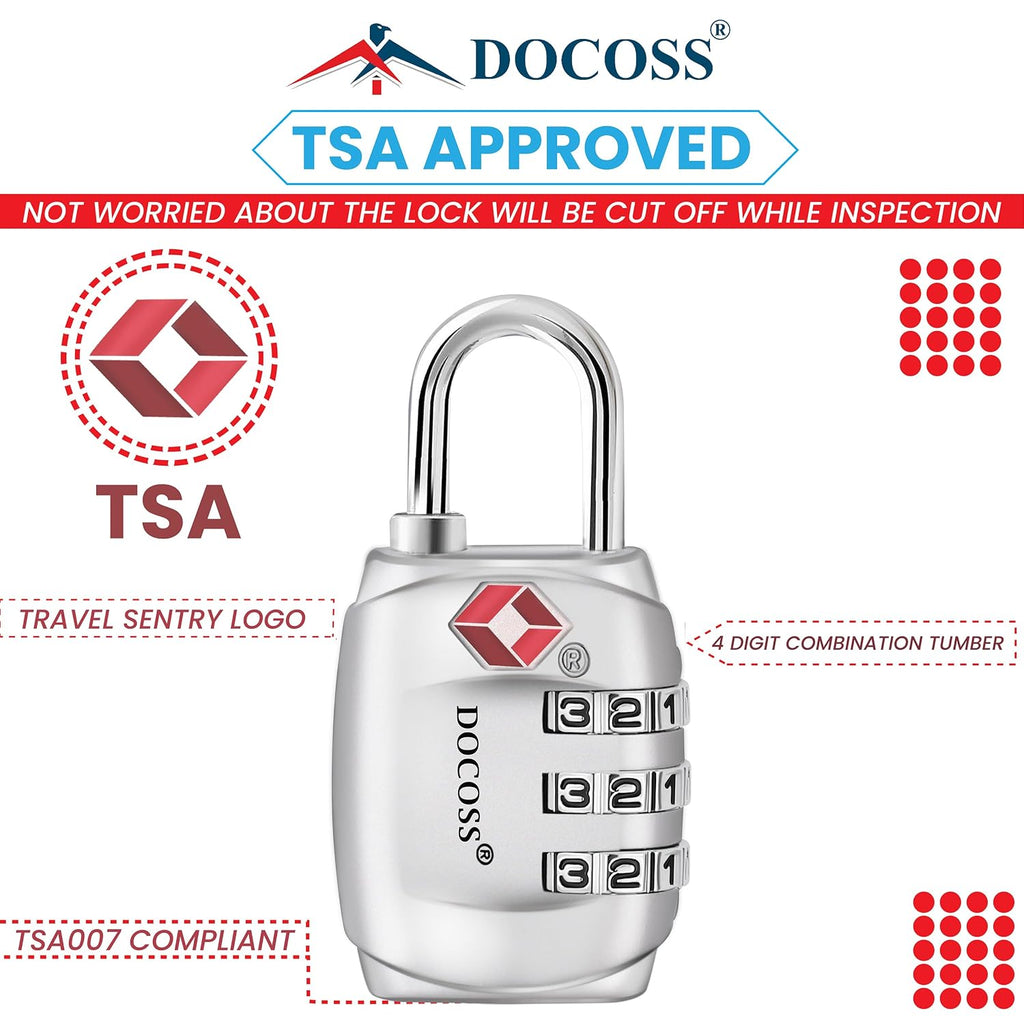 DOCOSS-Set of 2-331-METAL TSA Lock 3 Digit for Luggage Bag International Number Password Travel Locks(Muliti-Color)
