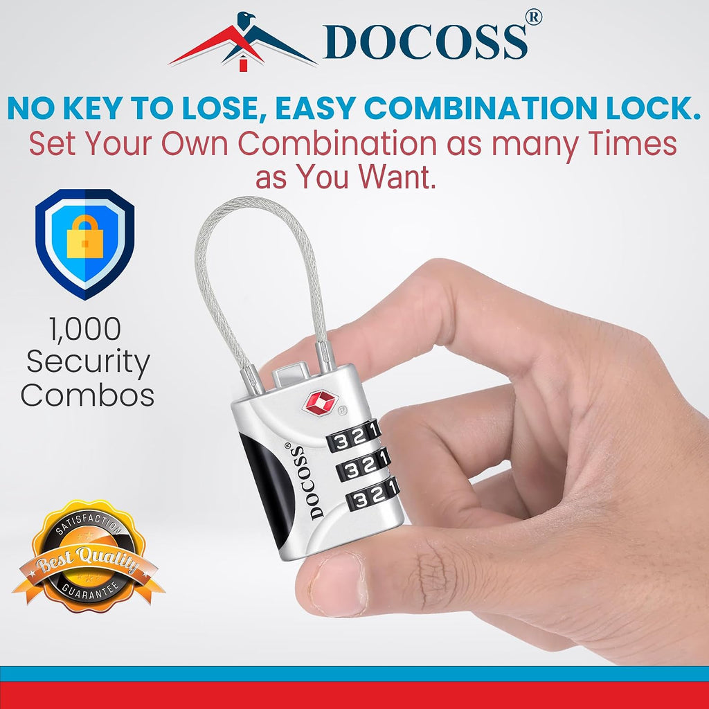 DOCOSS-Set of 2- Metal Cable TSA Locks for Luggage, Number Lock for Bag 4 Digit Small Locks for Luggage TSA Lock Combination Password Locks for Travel