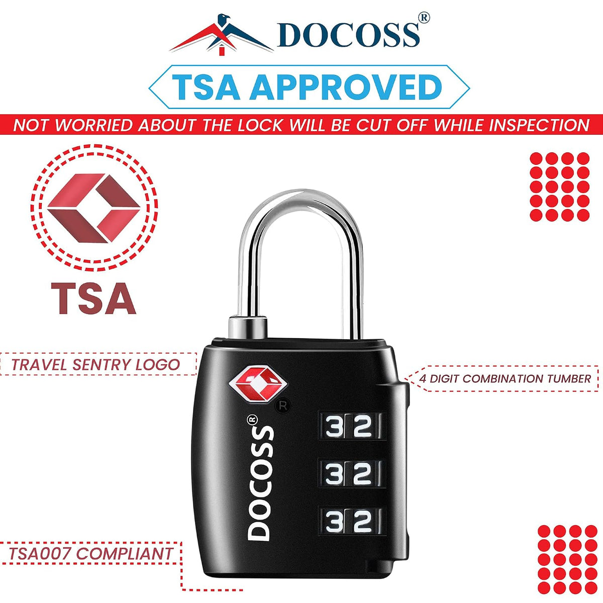 DOCOSS-Set of 2-202 TSA Approved Locks for Luggage, Number Lock for Bag,Small TSA Locks for Luggage Combination Password Lock for Travel