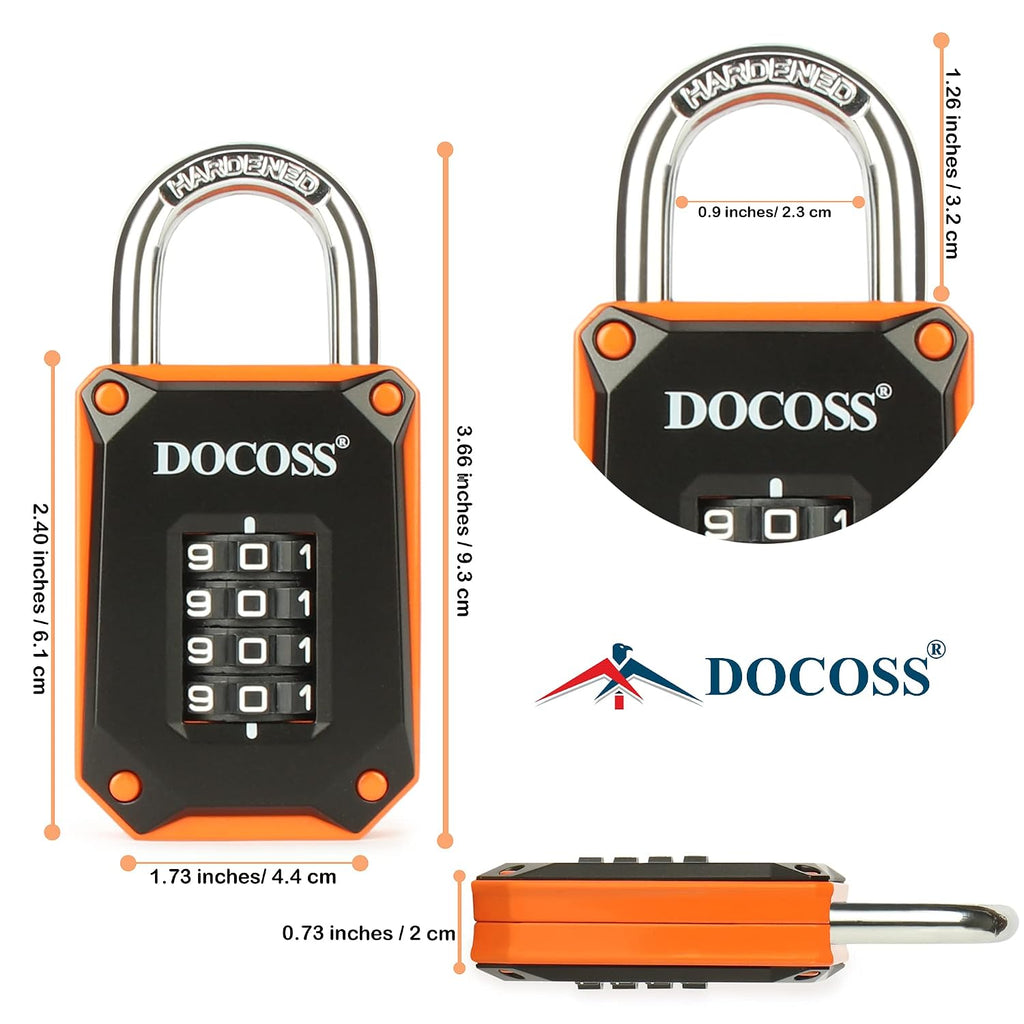 DOCOSS Zinc Strong Number Lock for Door/Combination Padlock, Gate, Gym Locker - Orange Black
