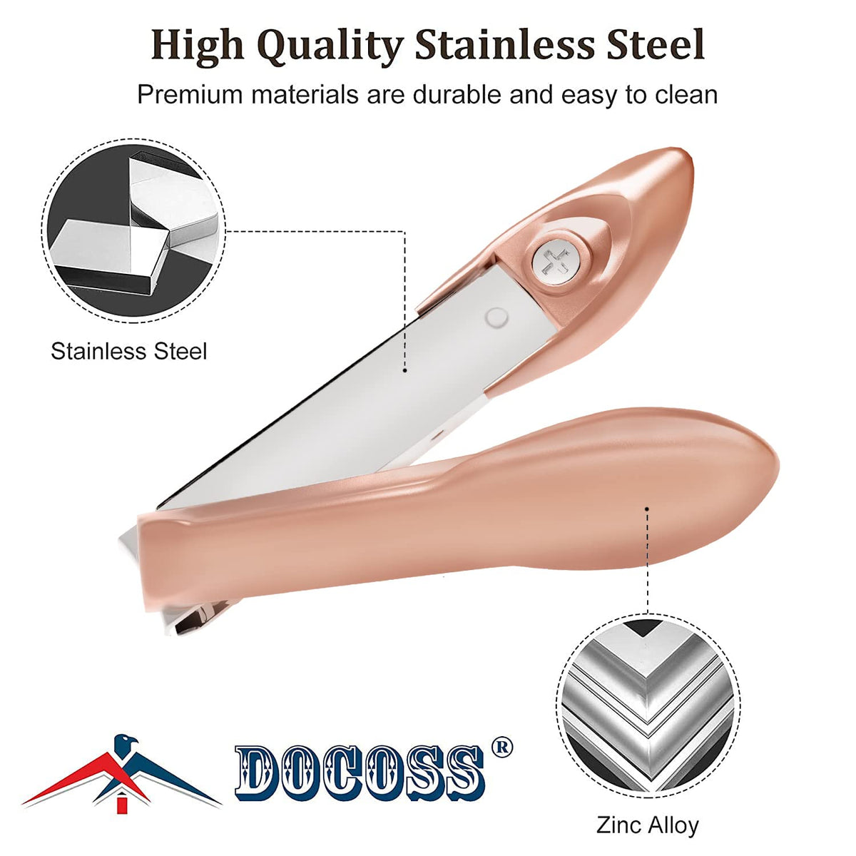 DOCOSS Professional Rose Gold Nail Cutter Kit Set With Filer & Toenail Fingernail Clipper Stainless Steel Nail Clipper Set / Nail Cutter For Men Women (Rose Gold)