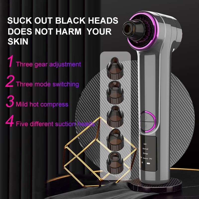 Docoss Ultrasonic Black head Remover Tool with Heating Mode -Rechargeable White heads & Blackhead Removal Machine for Nose with 5 Suction Levels and Probes, 2 in 1 Pore Cleaner for Brighter Face