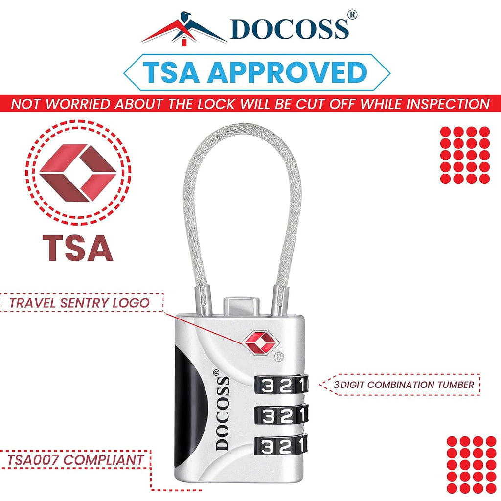 DOCOSS-Set of 2- Metal Cable TSA Locks for Luggage, Number Lock for Bag 4 Digit Small Locks for Luggage TSA Lock Combination Password Locks for Travel