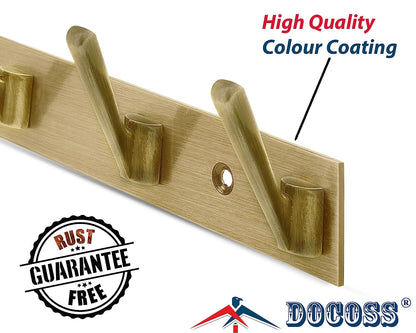 DOCOSS-Pack of 3-Deluxe Metal Antique Brass Colour 5 Pin Cloth Hangers for Wall Door Cloth Hook Bathroom Wall Hooks Rail for Hanging Clothes,Towel Bathroom Accessories