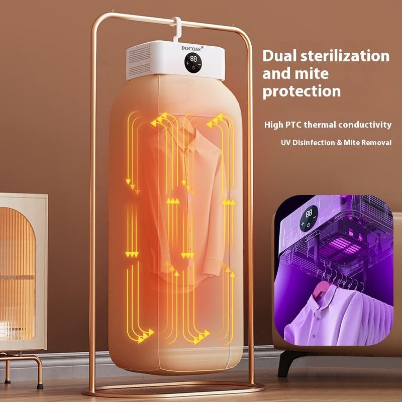 DOCOSS Hangable & Foldable Clothes Dryer Machine, Portable Electric Cloth Dryer/Warmer for Clothes, Monsoon Clothes Dryers with PTC Heating, Intelligent Timer