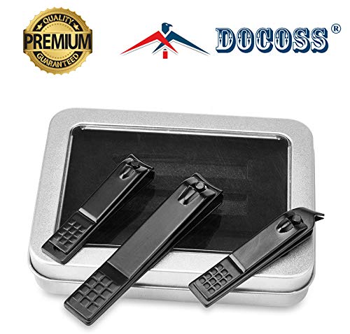 DOCOSS Pack Of 3 Stainless Steel Nail Cutter Kit Set & Toenail Fingernail Clipper/Nail Clipper Set/Nail Cutter For Men Women (Black)