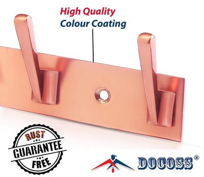 DOCOSS-Pack of 3-Deluxe Metal Rose Gold 5 Pin Cloth Wall Hanger for Clothes Door Hangers Cloth Hook Bathroom Hooks Rail for Hanging Towel ,Bathroom Accessories