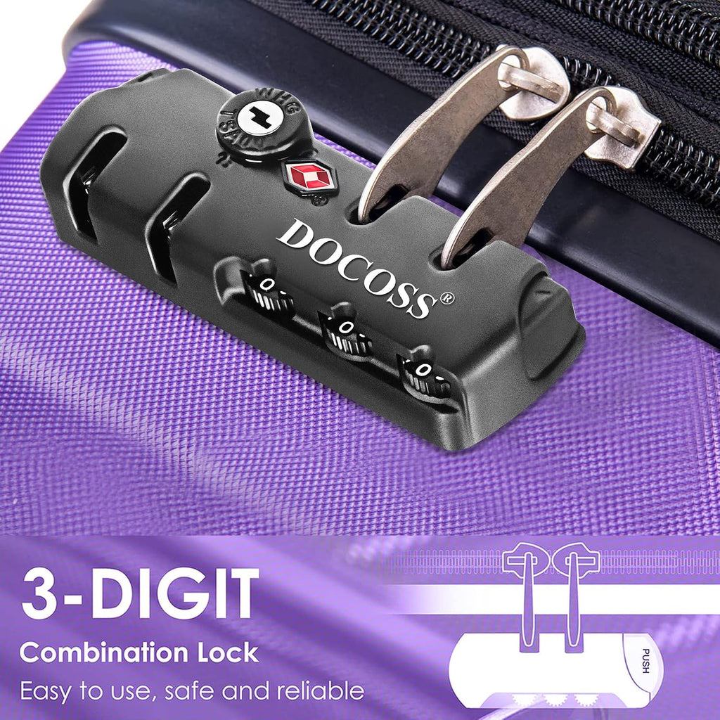 DOCOSS -TSA Locks for Luggage,Suitcase Trolley Bag Lock,4 Chain Zippers Locks,Number Lock for Bag,Combination Lock for Travel (Black)