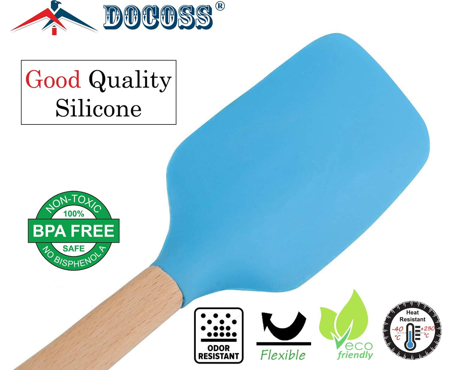 DOCOSS- Pack of 2-Wooden Spatula For Non Stick Pan /Silicone Spatula For Kitchen With Non Stick Spatula Set,Heat Resistant Silicon Spatulas For Cooking /Spatula For Cake /Dosa Spatula ,Baking Accessories