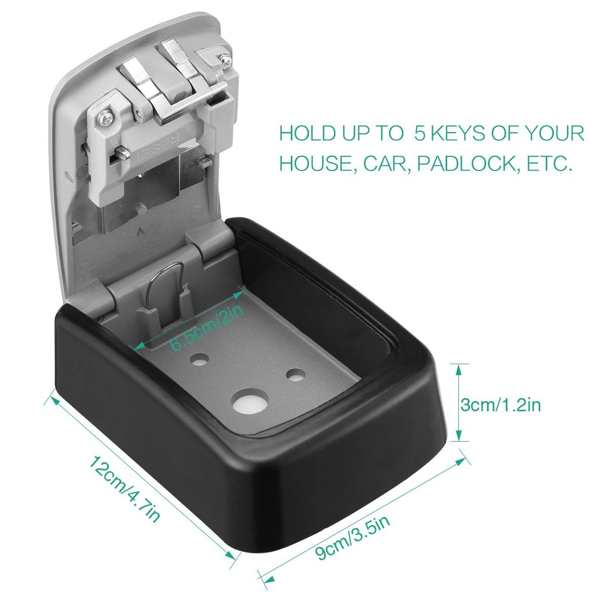 DOCOSS - Metal Key Safe Combination Storage Box Outdoor Wall Mounted with Code Password Security Lock for House Outdoor(Black,Grey)