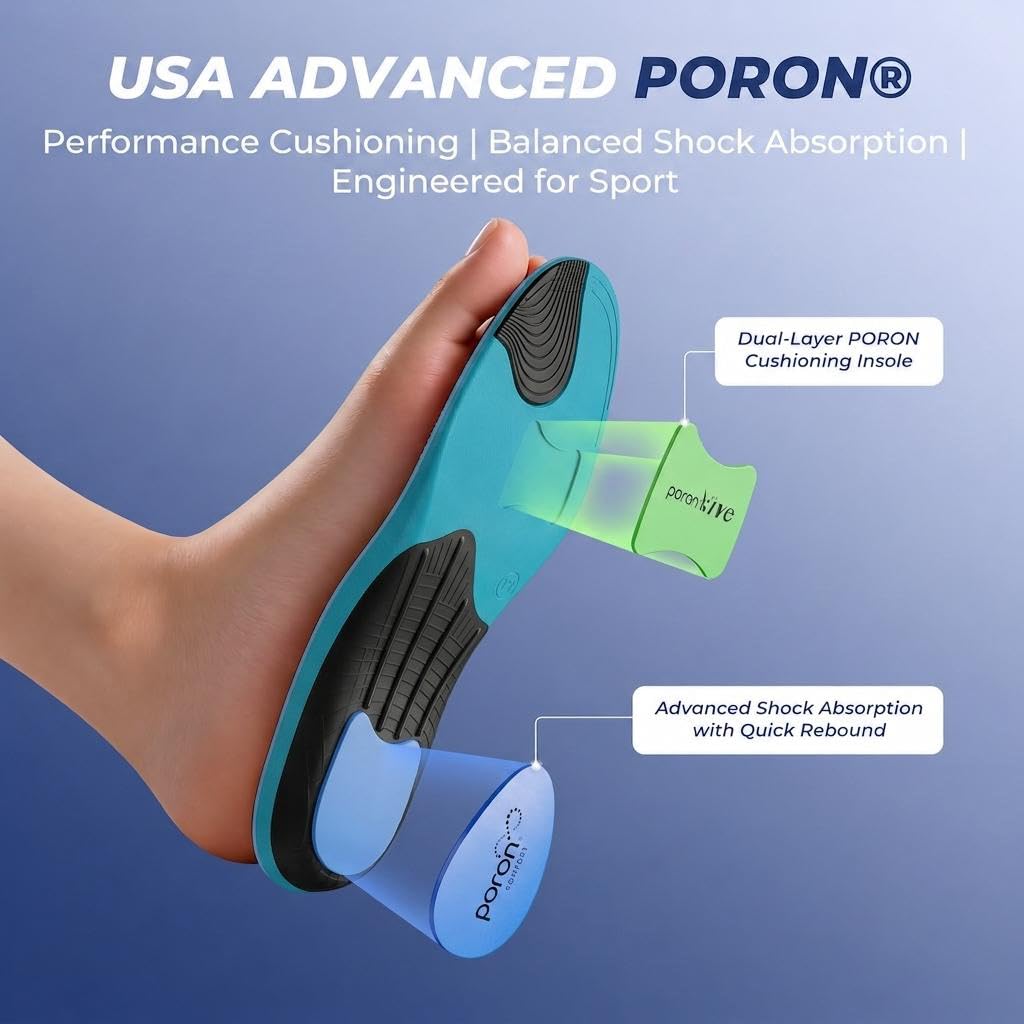 DOCOSS x Poron (USA Make) Rigid High Arch Support Insole for Flat Feet, Shoes insoles for Men & Women with Extra Comfort & Patented Dual Gel Design, Comfortable Insole for Flat Foot