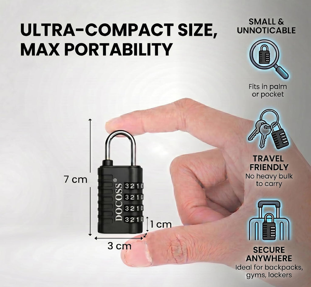 DOCOSS Metal 4 Digit Combination Number Lock for Luggage Bag,Water-Resistant & Hardened Shackle,Pack of 3 (Black,Silver, Blue)