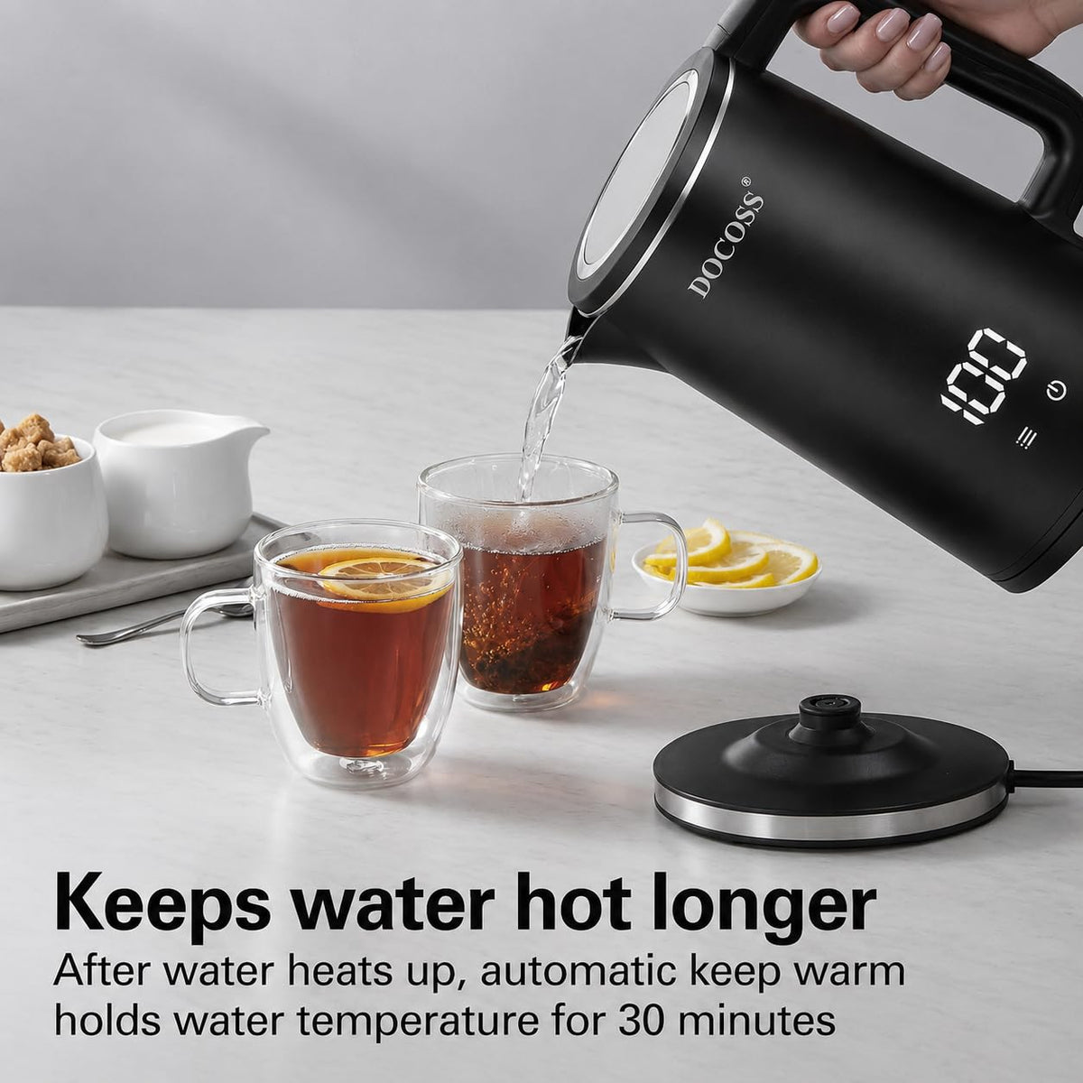 DOCOSS Electric Kettle for Hot Water, 1.8L Multipurpose Kettle with 5 Preset Modes & Digital Touch Display, 1800W Hot water Kettle with Auto Shutoff and 360° Swivel Base