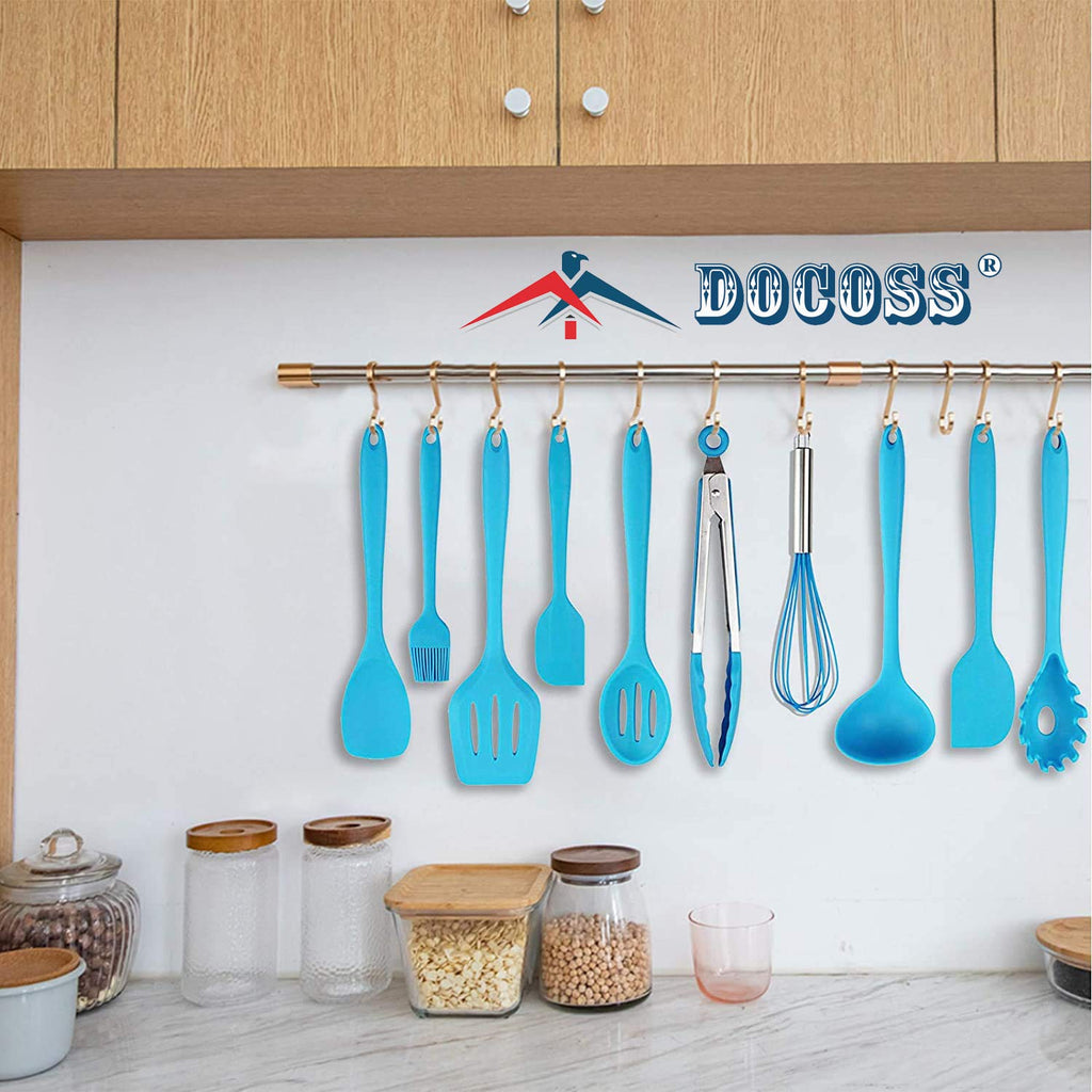 DOCOSS Pack of 10 Non Stick Spatula Set/Cooking Spoon Set/Silicone Spatulas for Cooking/Stainless Steel Core nonstick Spatula Set for Kitchen & Baking