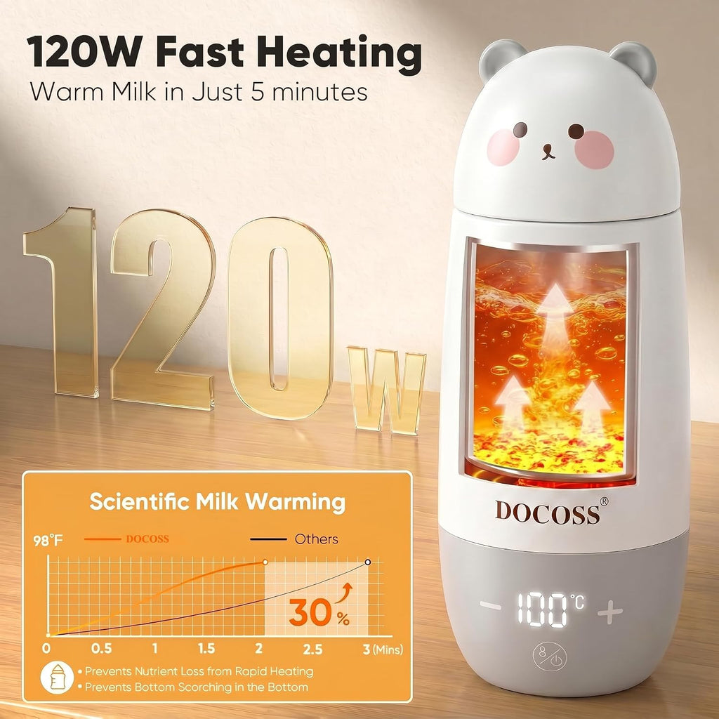 Docoss 2 in 1 -Rechargeable Portable Electric Kettle 500ml for Travel, Milk warmer For Babies,Kettle for Hot Water & Milk From 34°c to 100°c Water Heater,10000 mAh Battery with Temperature control