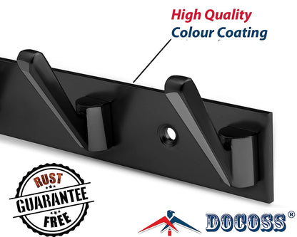 DOCOSS-Deluxe Metal Black 5 Pin Cloth Hangers for Wall Door Cloth Hook Bathroom Wall Hooks Rail for Hanging Clothes,Towel Bathroom Accessories(Pack of 3)