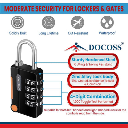 DOCOSS Metal 4 Digit Combination Number Lock For Bag Luggage Locks ,Pack Of 2 (Black ,Grey)