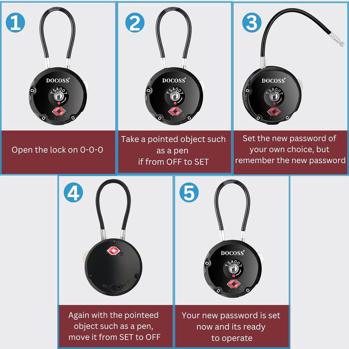 DOCOSS Metal TSA Locks, USA International Number Password Combination Luggage Travel Bag Locks