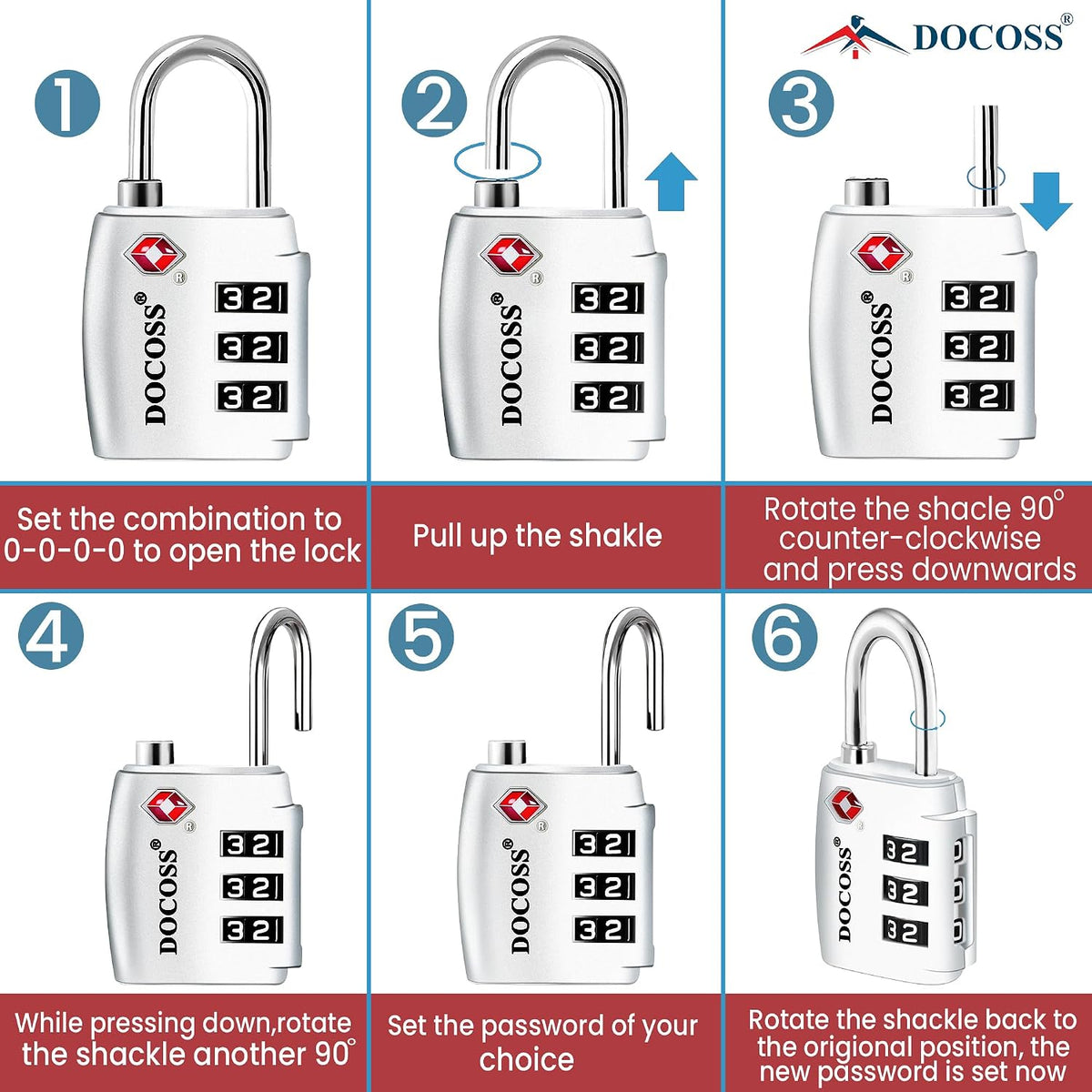 DOCOSS-Set of 2-202 TSA Approved Locks for Luggage, Number Lock for Bag,Small TSA Locks for Luggage Combination Password Lock for Travel