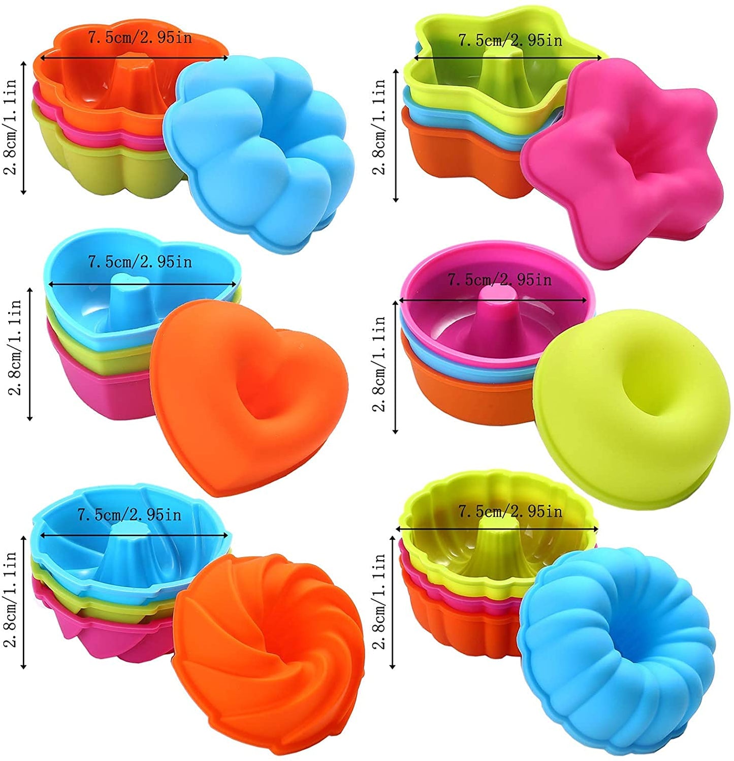 DOCOSS Pack Of 18 Premium Muffin Mould Silicone Cupcake moulds for Microwave Oven Donut Moulds /Silicon Muffin Cup Cake Mold Set For Cake ,Jelly, Baking (Multicolour)