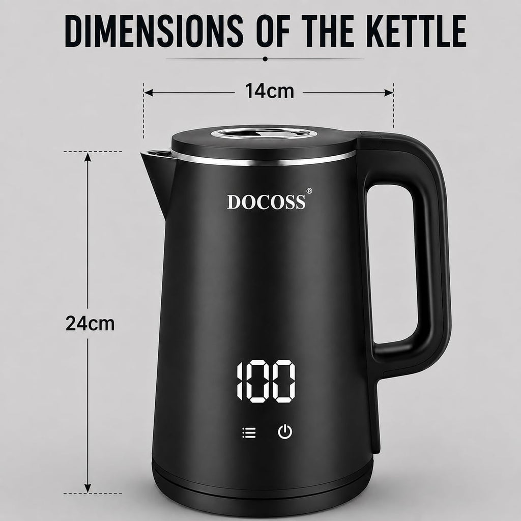 DOCOSS Electric Kettle for Hot Water, 1.8L Multipurpose Kettle with 5 Preset Modes & Digital Touch Display, 1800W Hot water Kettle with Auto Shutoff and 360° Swivel Base
