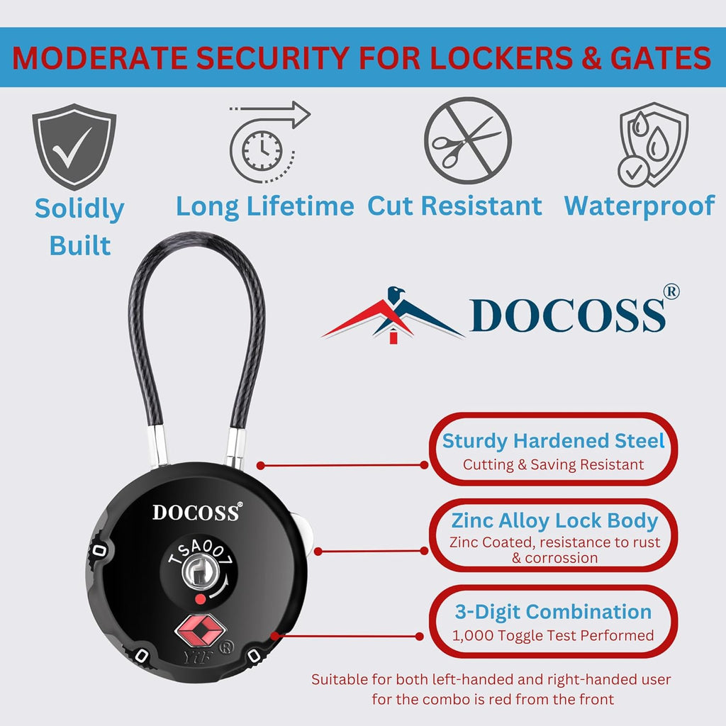 DOCOSS Metal TSA Locks, USA International Number Password Combination Luggage Travel Bag Locks