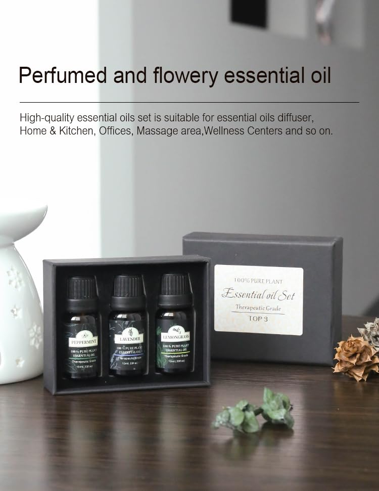DOCOSS Acrylonitrile Butadiene Styrene Essential Oil for Home Fragrance Diffuser, Humidifier| 10ml Bottle|Aroma Oil Pack of 3(Lavender, Peppermint, Lemongrass)