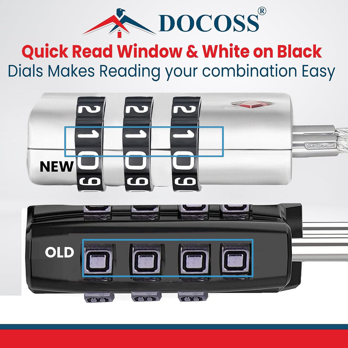 DOCOSS-Set of 2- Metal Cable TSA Locks for Luggage, Number Lock for Bag 4 Digit Small Locks for Luggage TSA Lock Combination Password Locks for Travel