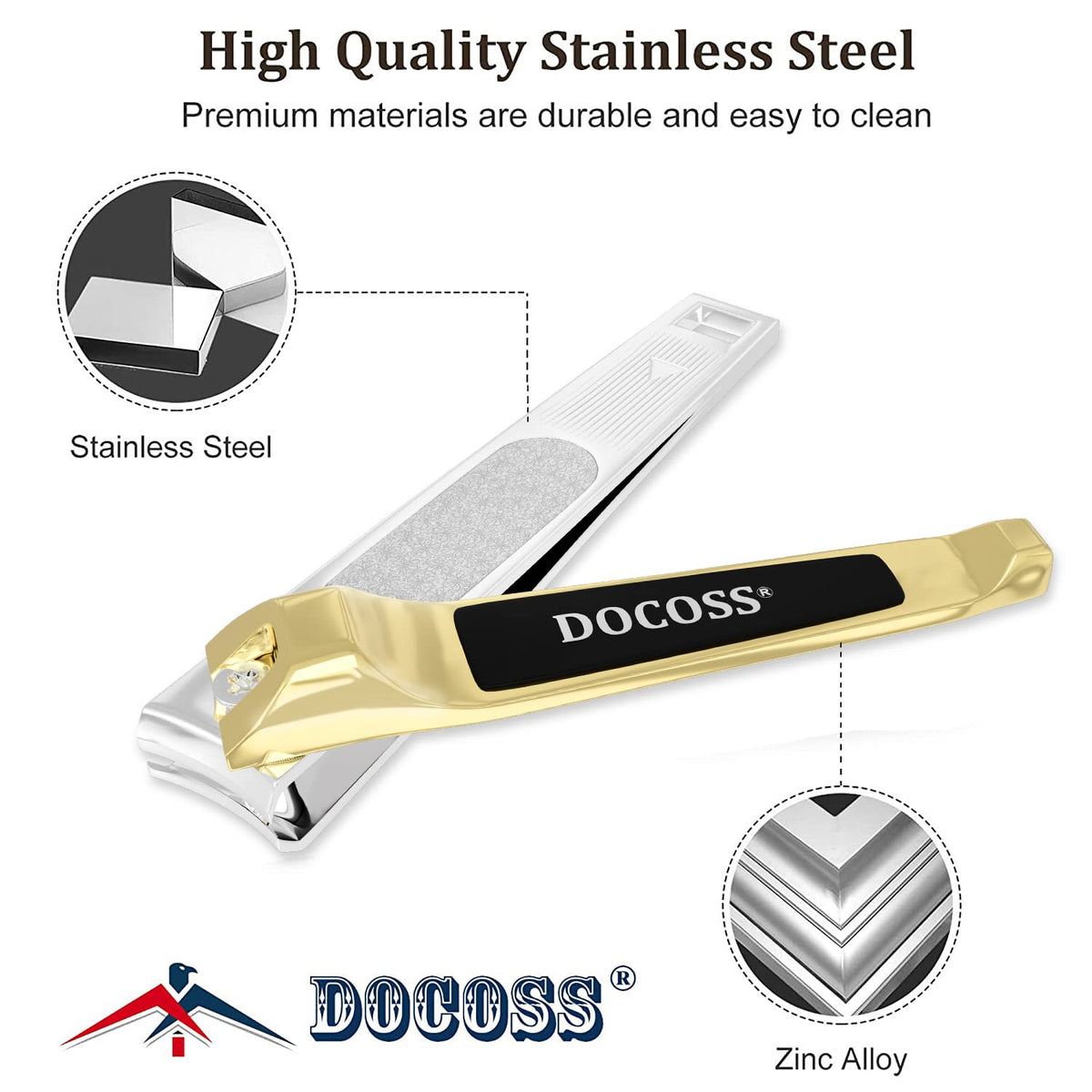 DOCOSS- Pack Of 2-Quality Gold Nail Clippers Antique Nail Cutter Set Kit Fingernail Toe Nails Cutter With Filer For Man And Women
