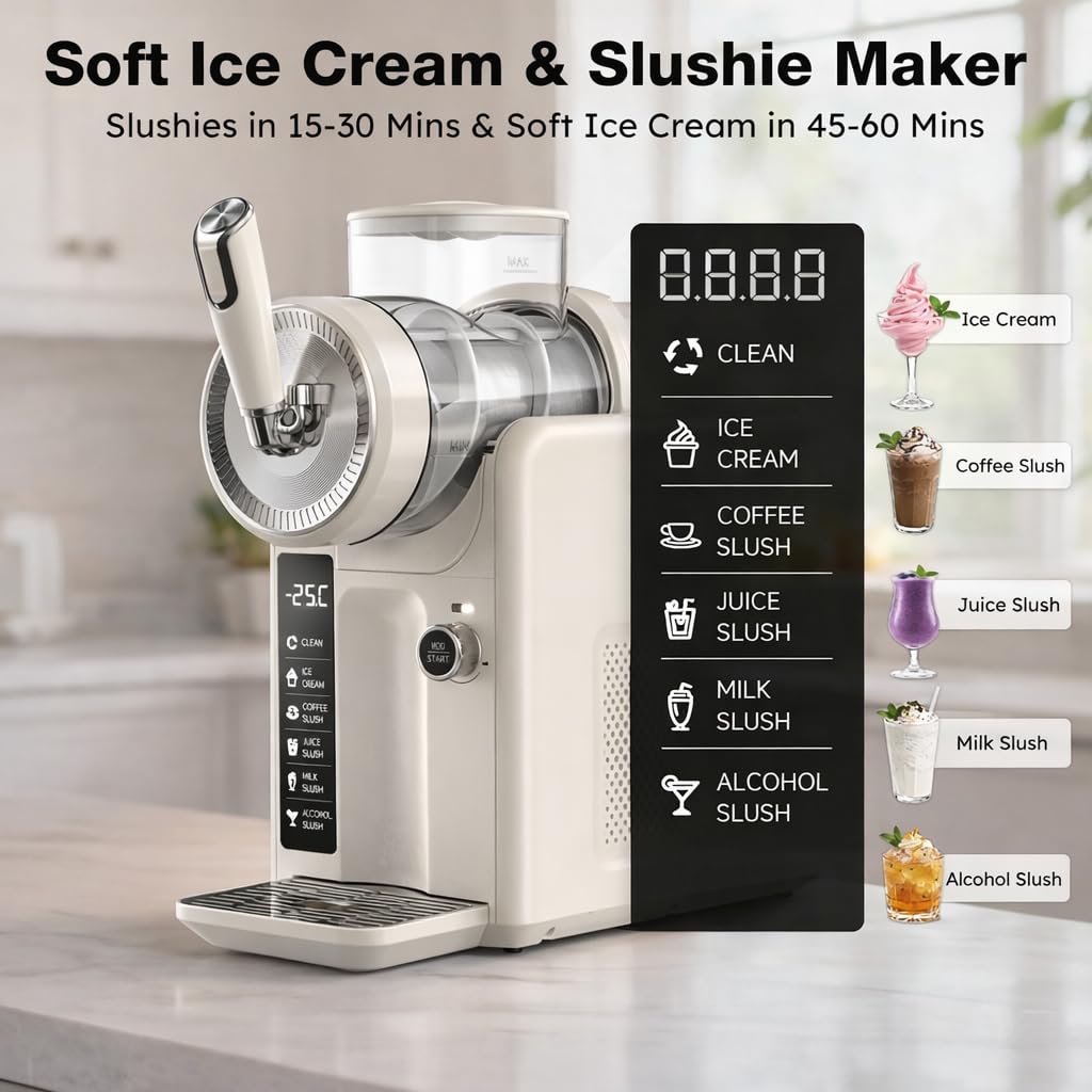Docoss 1.8L Slushie Machine & Soft Serve Ice Cream Maker Machine, No Ice Needed, Self-Cleaning, LED Display,5 Presets for Frozen Drink, Milkshake, Cocktails, Frappes and More
