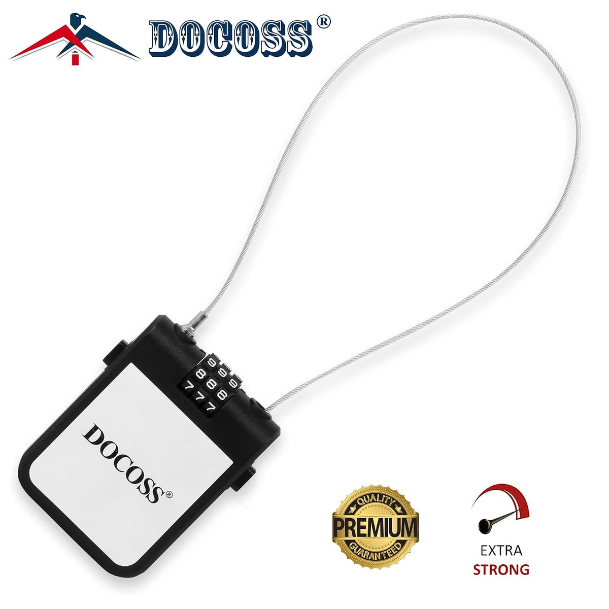 DOCOSS Extendable Cable Password Number Lock for Bike Helmet,Bag,Luggage Locks,Pack of 1, Black